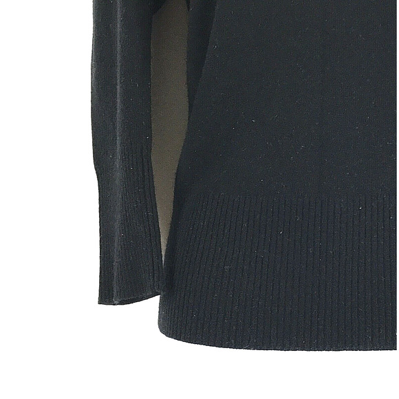 BEBE Sweater M Lambs Wool Cashmere Black Long Sleeve Embellished Ruffle Shoulder - Picture 3 of 7